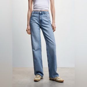 Mango Wideleg Mid-Rise Jeans Medium Blue, Women’s Size 6